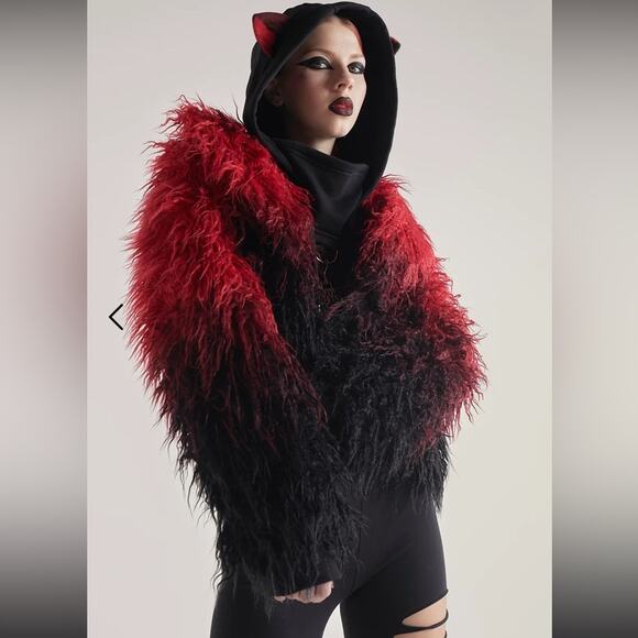 Hot Topic Jackets & Blazers - Ombré red black shag jacket